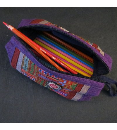 Trousse longue à stylos mauve