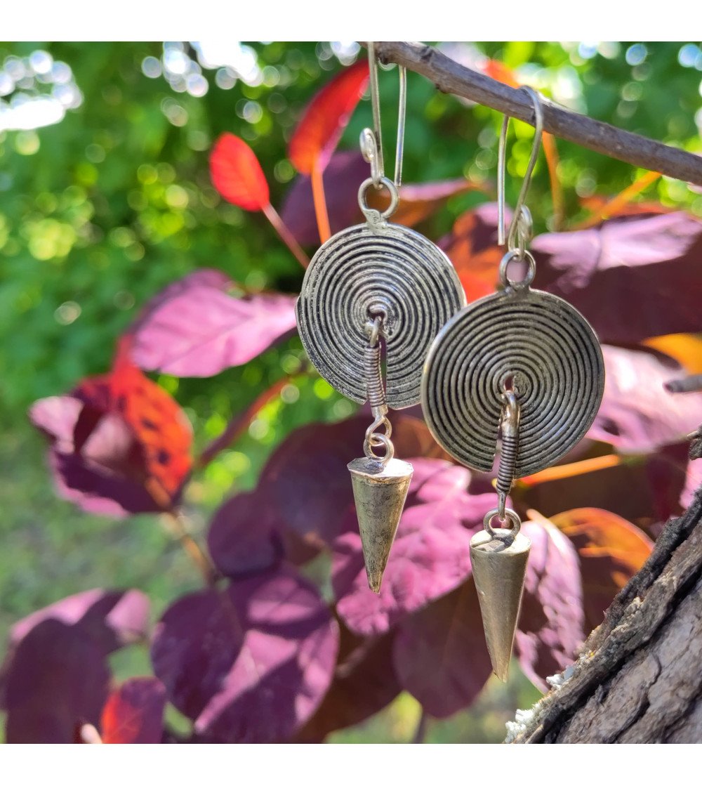 boucles d'oreilles ethniques spirales à pendule