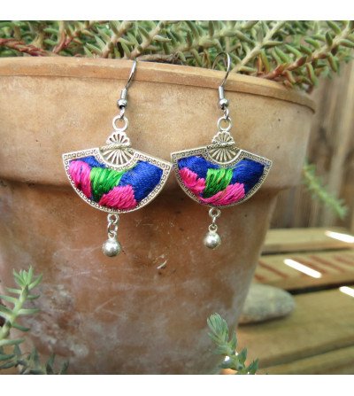 Embroidered fan earrings