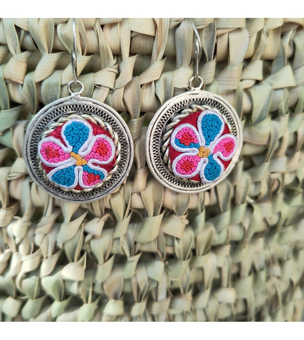 embroidered flower filigree earrings