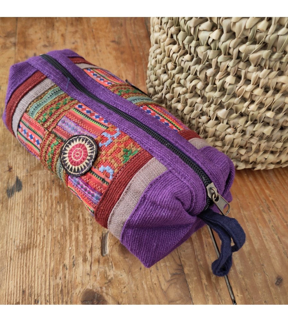 Trousse à stylos mauve - Artisanat ethnique