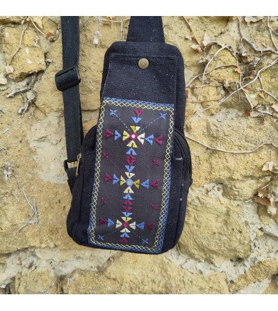 Sling bag, vegan with hemp and embroidery