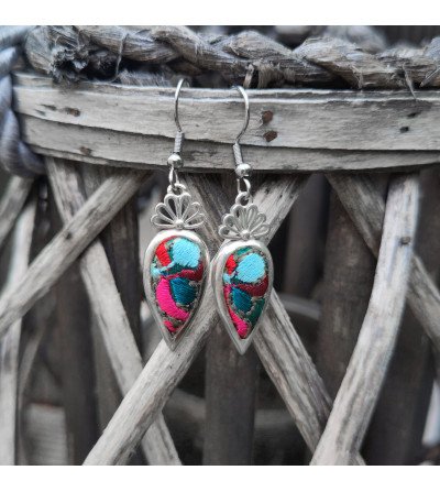 green little drops, embroidered Miao earrings